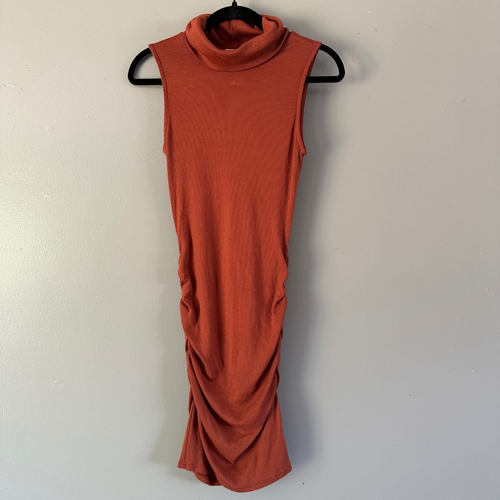 Michael Stars Turtle Neck Sleeveless Macy Dress Pecan‎ Rust Orange XS